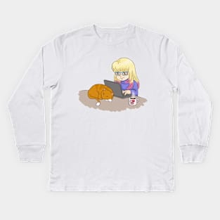 Geek girl working from home Kids Long Sleeve T-Shirt